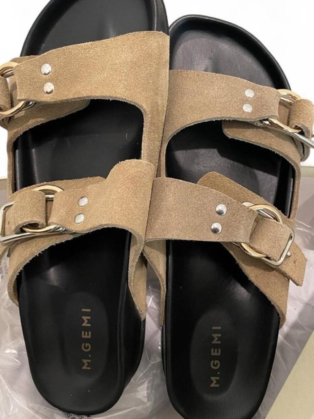 M. Gemi Italian Suede Double-Strap Slides Taupe | Size 10 | EUR 41